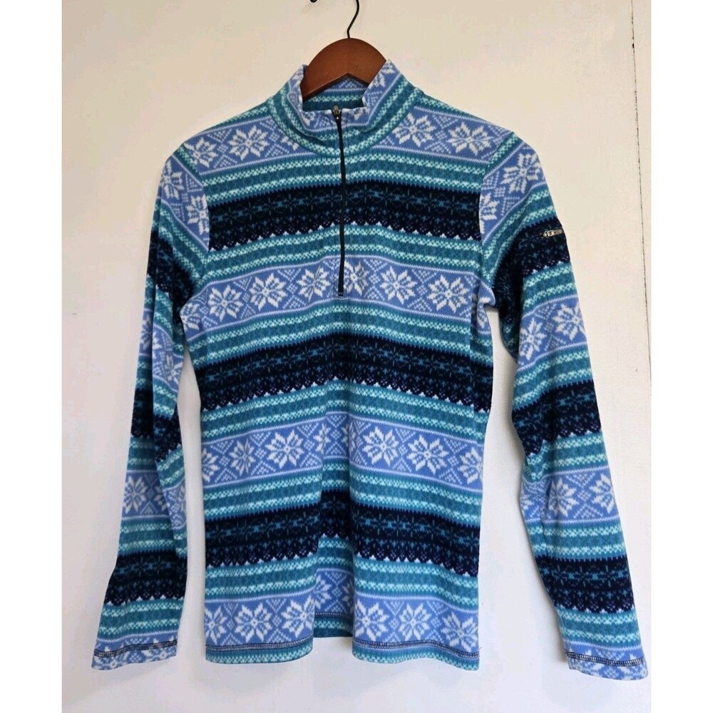 LL Bean Sweater Womens‎ S 1/4 Zip Light Fleece Pullover Blue Snowflake Outdoor